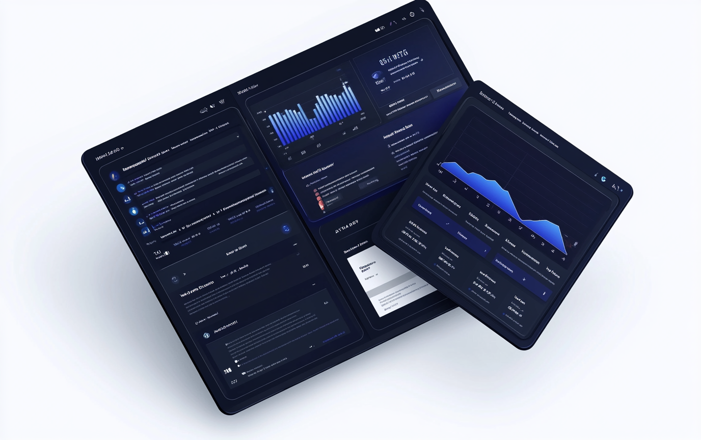 GSDev product dashboard mockup — analytics, code, and metrics